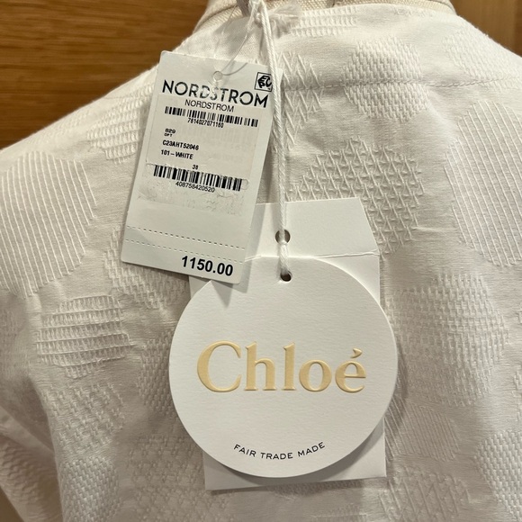 Chloe | Puff-Sleeved V-Neck Blouse | White/Ivory | Size 38 Womens 4 US | NWT - Picture 14 of 15
